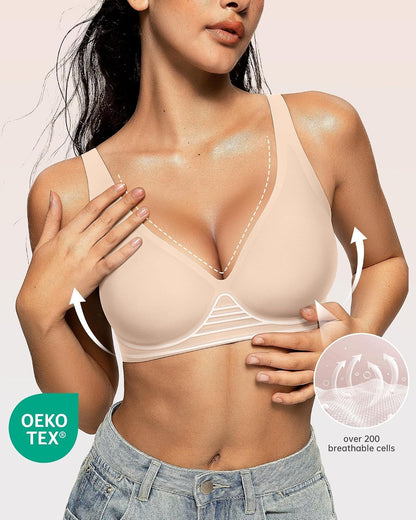 Womens Jelly Bras Wireless Deep V Bralette Comfy Push Up Tshirt Bras | Comfortable,support and lift,no underwire,bralettes,plunge,full coverage,invisible,balconette,minimizer,no show,soft