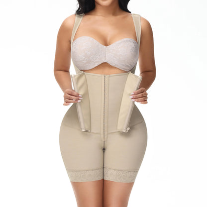 Women's Zippered U-Neck 2-Layer Faja Bodysuit - High-Waisted Shaper with Highwaist Tummy Control, Hip Compression, Postpartum Cincher for Wedding, Work, Body Contouring Shapewear, High Waisted Shapers, Faja Body Shaper