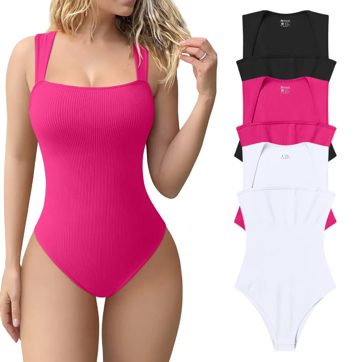 Women's 3 Piece Ribbed Bodysuits - Sexy Square Neck Sleeveless Tank Top Design - Stretchy  Soft Womenswear Underwear Lady Comfort Trendy,back to school,back to school shopping