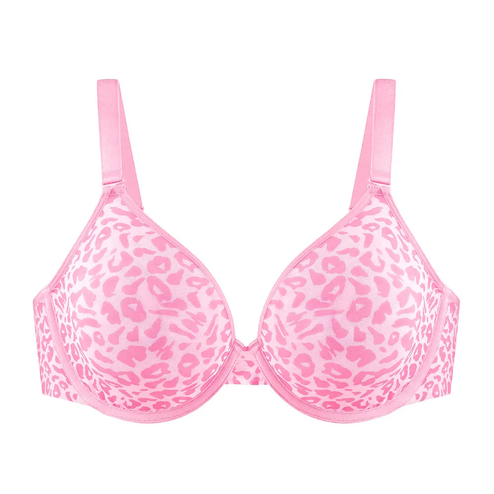 Leopard Wild Unlined Plus Size Breathable Soft Mesh No Padding Underwire Women Bra Halter Top Bra Womenswear Vneck
