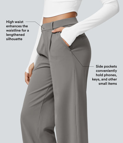 High Waisted Pocket Straight Leg Work Pants