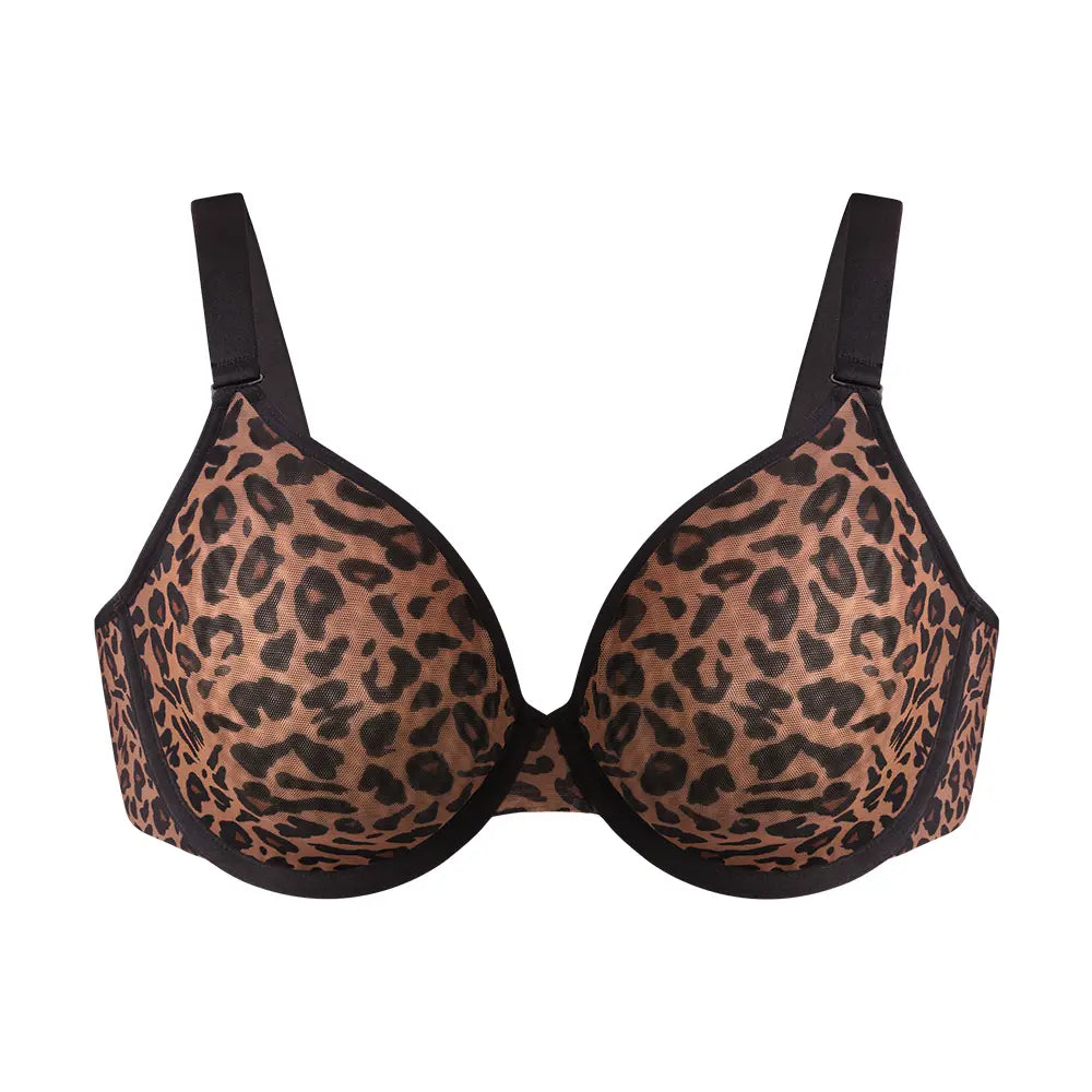 Leopard Wild Unlined Plus Size Breathable Soft Mesh No Padding Underwire Women Bra Halter Top Bra Womenswear Vneck