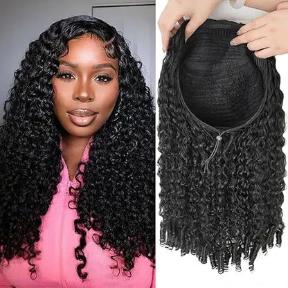 URody Burmese Curly Drawstring Half Wig - Glueless Beginner Friendly