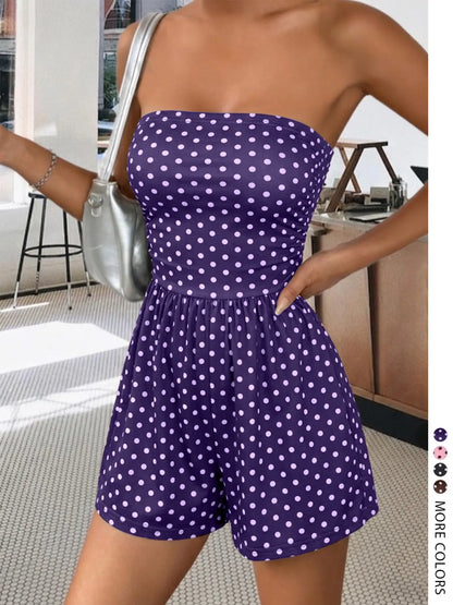 Women's Sleeveless Strapless Jumpsuit, Solid Color, Casual Fitted Short Pants, Multi-Color Basic Summer, Butter Vacation Style, Beach Jumpsuit
