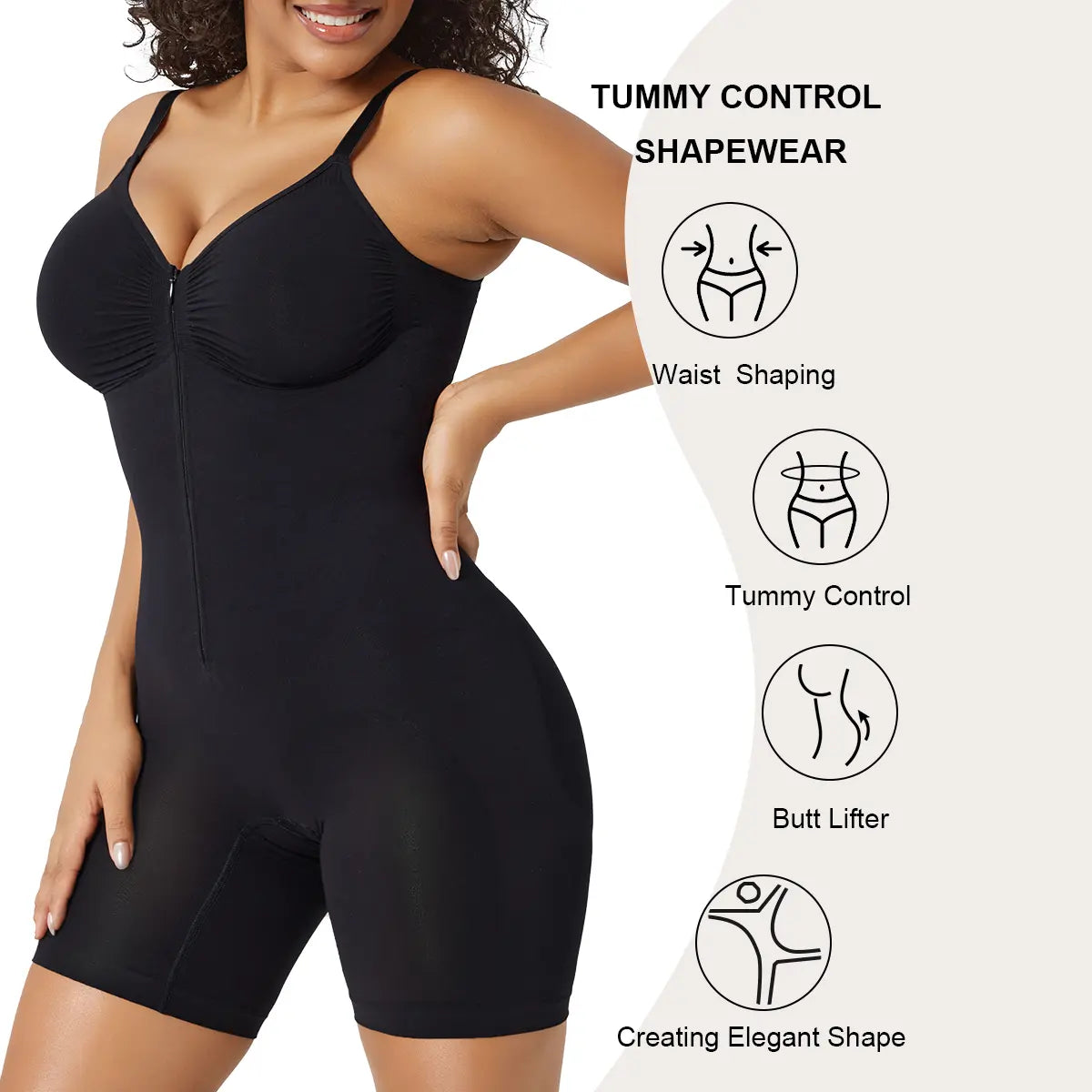 Women Tummy Control Bodysuits Zip-Up Comfort Ultra Stretch Fabric Customizable Fit Breathable Mesh Design Comfortable Fit