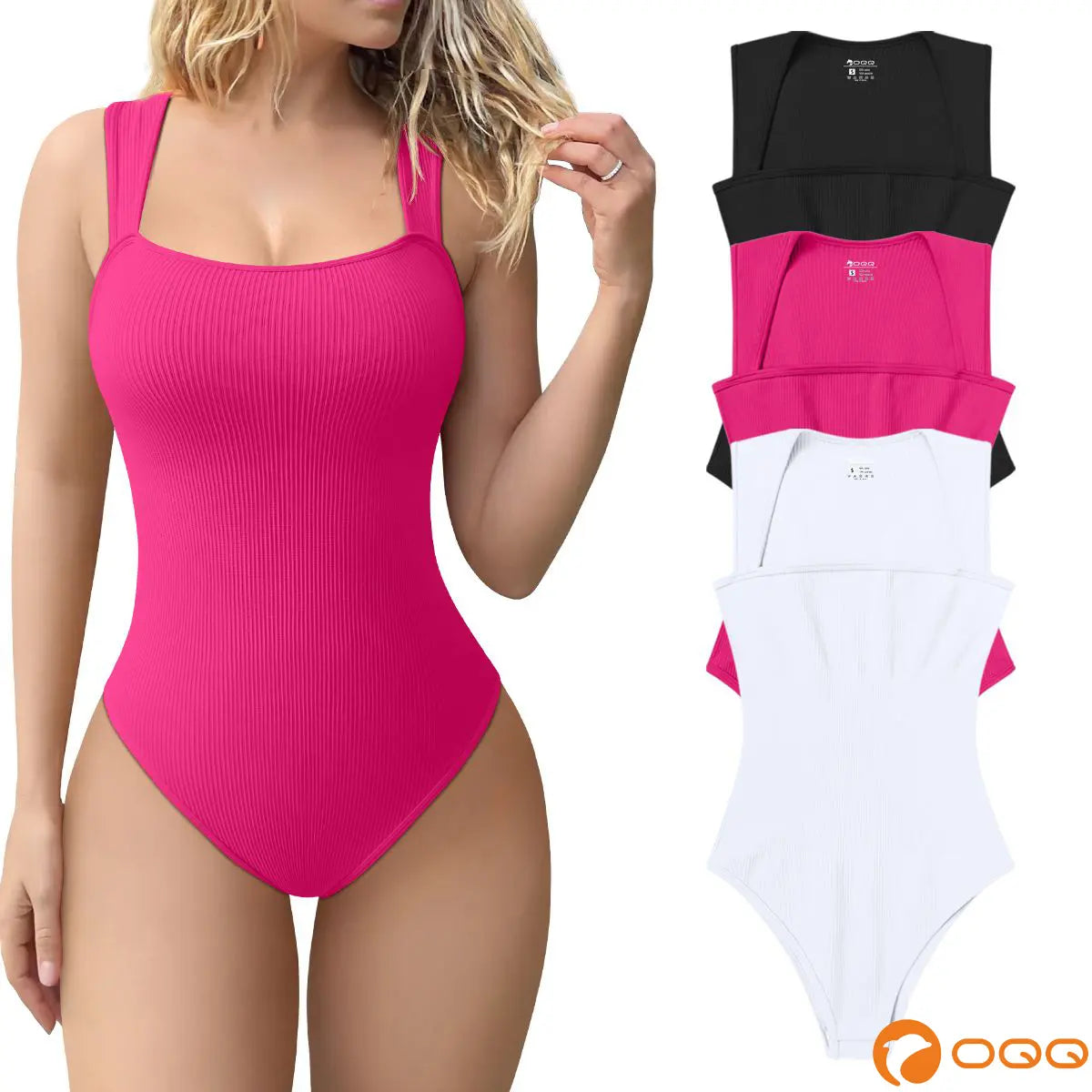 Women's 3 Piece Ribbed Bodysuits - Sexy Square Neck Sleeveless Tank Top Design - Stretchy  Soft Womenswear Underwear Lady Comfort Trendy,back to school,back to school shopping