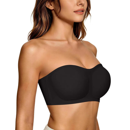 Womens Strapless Bras Push Up Bandeau Bra Non Slip Wireless Supportive Padded Bras Seamless Comfortable Tube Jelly Bra