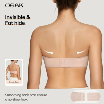 Womens Strapless Bras Push Up Bandeau Bra Non Slip Wireless Supportive Padded Bras Seamless Comfortable Tube Jelly Bra