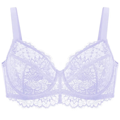 Sunflower Floral Lace Unlined Unpadded Plus Size Underwire Full Coverage Minimizer Bra dealsforyoudays