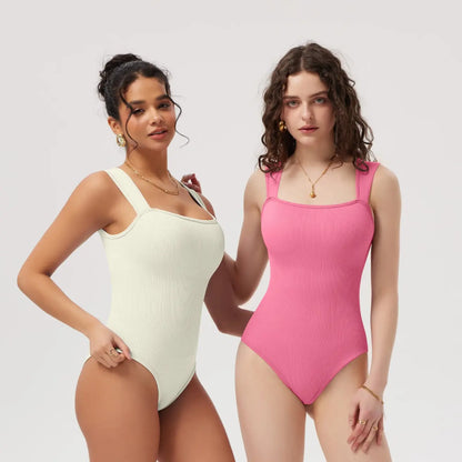 Women's 3 Piece Ribbed Bodysuits - Sexy Square Neck Sleeveless Tank Top Design - Stretchy  Soft Womenswear Underwear Lady Comfort Trendy,back to school,back to school shopping