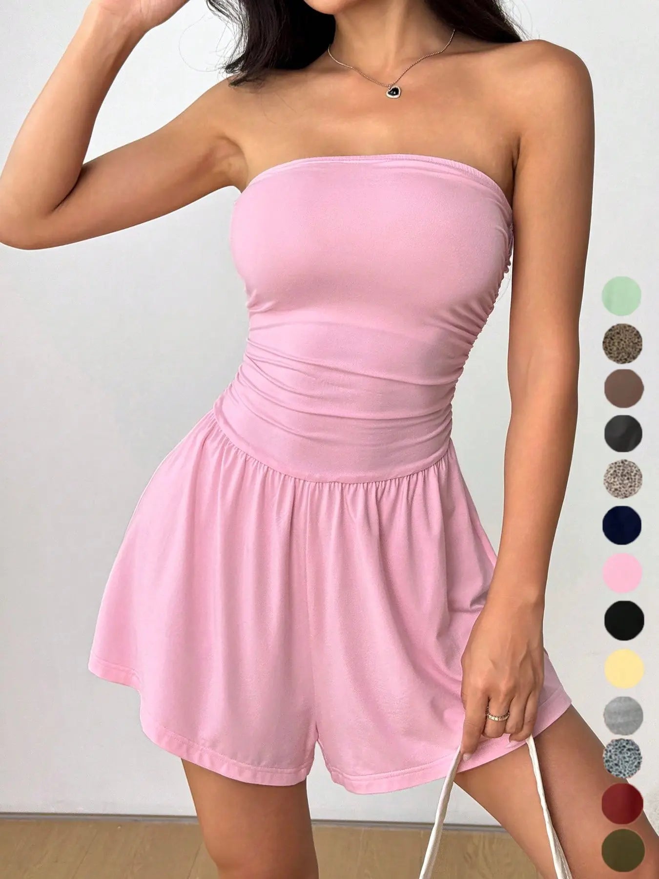 Women's Sleeveless Strapless Jumpsuit, Solid Color, Casual Fitted Short Pants, Multi-Color Basic Summer, Butter Vacation Style, Beach Jumpsuit