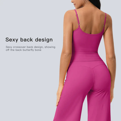 Gym Outfits for Women, 2 Piece Brushed Quick-Dry Yoga Set with Strappy Back Tank Top & High-Waisted Shorts, Fashion Apparel,travel essentials,camping essentials, Trending, Women's Clothes