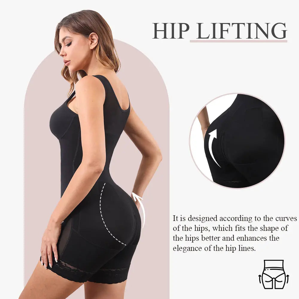 Fajas Colombianas Shapewear for Women Tummy Control Full Body Shaper with Zipper Crotch Black Basic Minimalist Vneck Smooth Overall Style