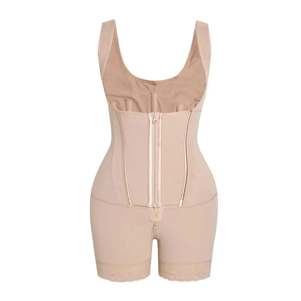 Women's Zippered U-Neck 2-Layer Faja Bodysuit - High-Waisted Shaper with Highwaist Tummy Control, Hip Compression, Postpartum Cincher for Wedding, Work, Body Contouring Shapewear, High Waisted Shapers, Faja Body Shaper