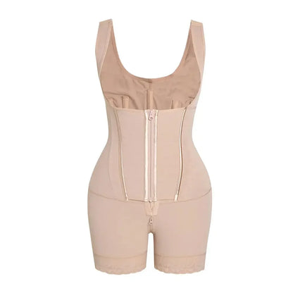 Women's Zippered U-Neck 2-Layer Faja Bodysuit - High-Waisted Shaper with Highwaist Tummy Control, Hip Compression, Postpartum Cincher for Wedding, Work, Body Contouring Shapewear, High Waisted Shapers, Faja Body Shaper