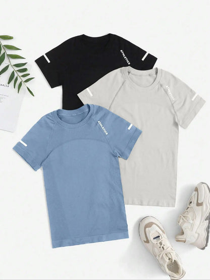 Women's Yoga Letter Round Neck Sporty Athletic Breathable Short Sleeve T-Shirt, High Stretch Fitness Running Yoga Top, All Seasons Wear