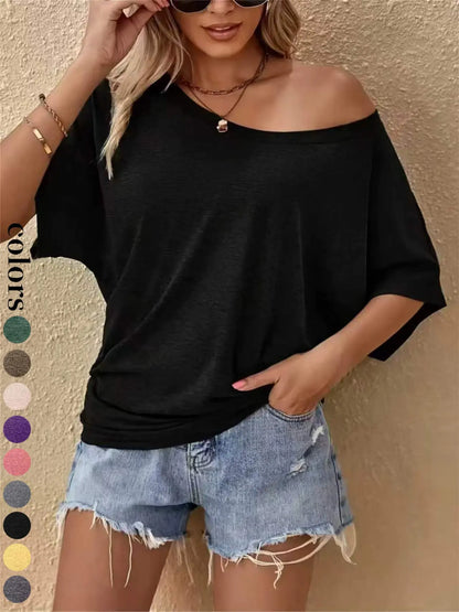 2026 Women's Casual Loose-Fitting Short Sleeve T-Shirt, Plain Round Neck Design, Comfortable Everyday Wear for All Seasons