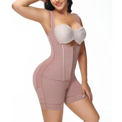 Women's Zippered U-Neck 2-Layer Faja Bodysuit - High-Waisted Shaper with Highwaist Tummy Control, Hip Compression, Postpartum Cincher for Wedding, Work, Body Contouring Shapewear, High Waisted Shapers, Faja Body Shaper