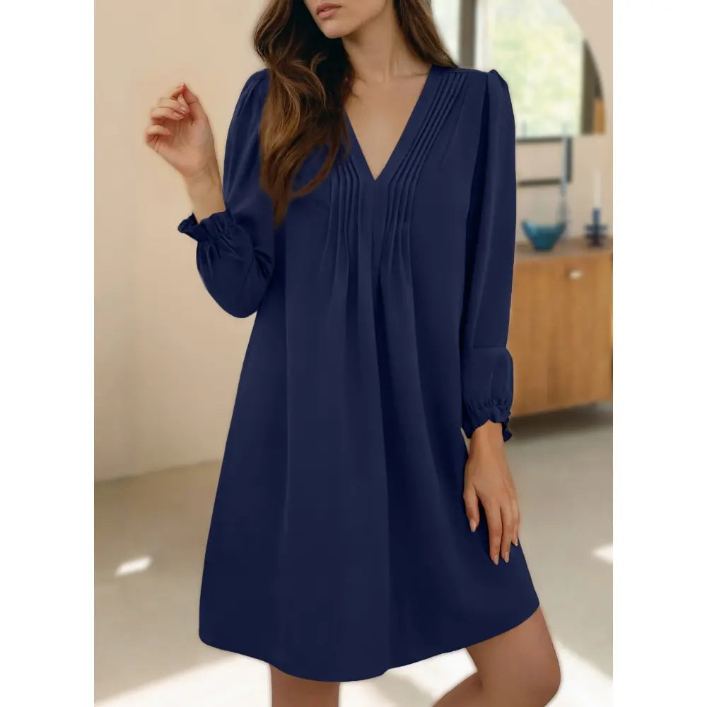 Womens Casual Dress A-Line Ruffle Sleeve V Neck Midi Dress 2026 Fashion Pleated Flowy Sundress Loose Shirt Dresses