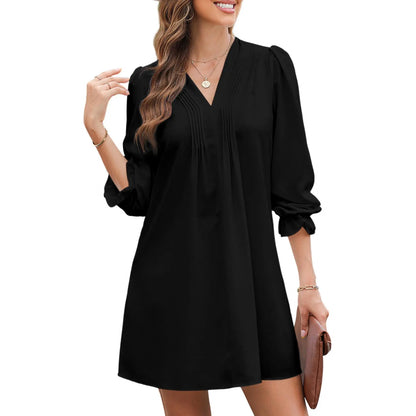 Womens Casual Dress A-Line Ruffle Sleeve V Neck Midi Dress 2026 Fashion Pleated Flowy Sundress Loose Shirt Dresses