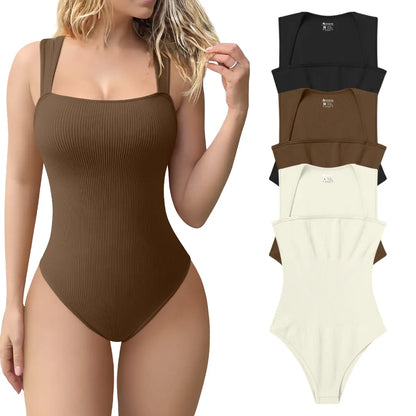 Women's 3 Piece Ribbed Bodysuits - Sexy Square Neck Sleeveless Tank Top Design - Stretchy  Soft Womenswear Underwear Lady Comfort Trendy,back to school,back to school shopping
