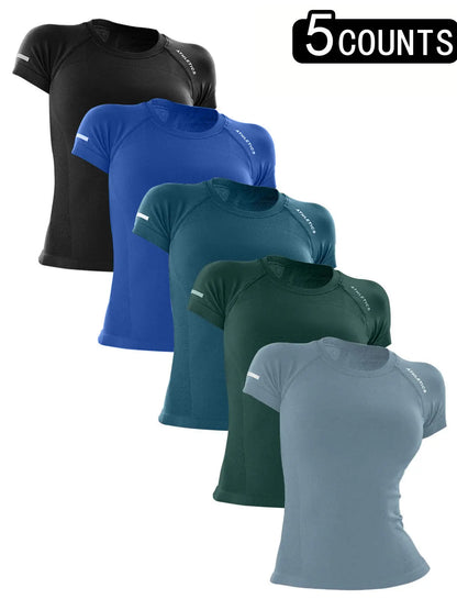 Women's Yoga Letter Round Neck Sport Short Sleeve T-Shirt, High Stretch Athletic Breathable Fitness Running Yoga Wear, All Seasons Casual Top
