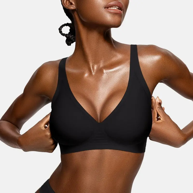 Womens Jelly Bras Wireless Comfortable Soft Push Up Bralettes Seamless Tshirts Bras Deep V Everyday Bras