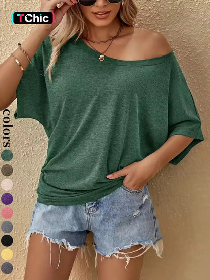 2026 Women's Casual Loose-Fitting Short Sleeve T-Shirt, Plain Round Neck Design, Comfortable Everyday Wear for All Seasons