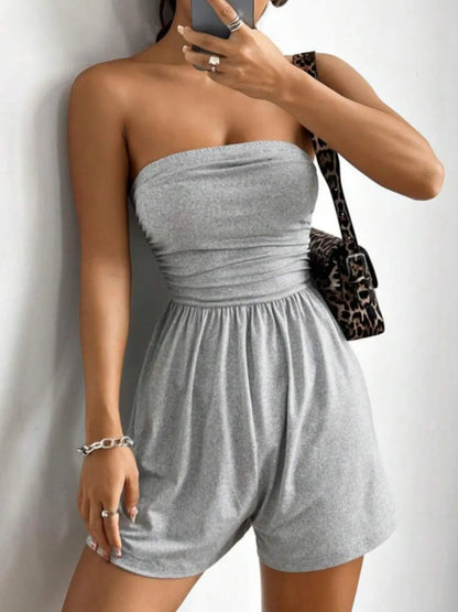 Women's Sleeveless Strapless Jumpsuit, Solid Color, Casual Fitted Short Pants, Multi-Color Basic Summer, Butter Vacation Style, Beach Jumpsuit