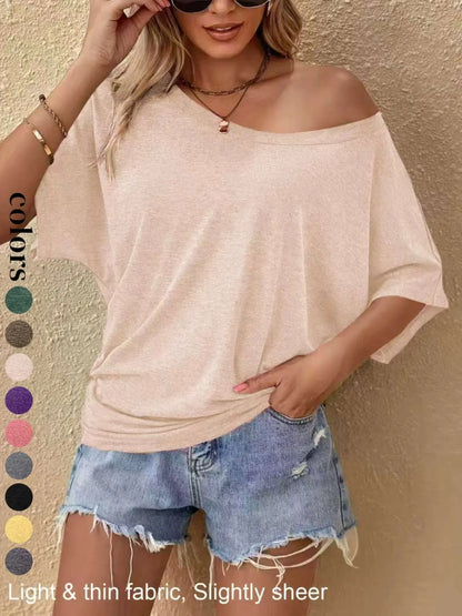 2026 Women's Casual Loose-Fitting Short Sleeve T-Shirt, Plain Round Neck Design, Comfortable Everyday Wear for All Seasons