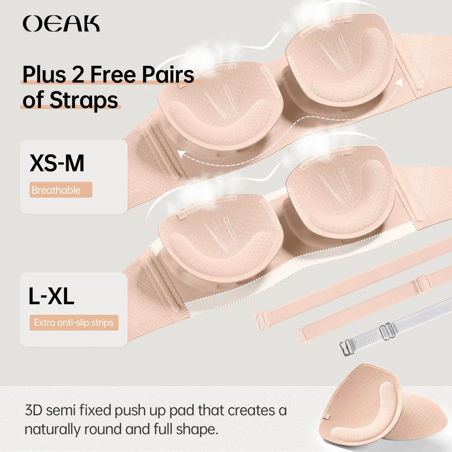 Womens Strapless Bras Push Up Bandeau Bra Non Slip Wireless Supportive Padded Bras Seamless Comfortable Tube Jelly Bra