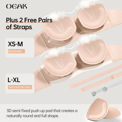 Womens Strapless Bras Push Up Bandeau Bra Non Slip Wireless Supportive Padded Bras Seamless Comfortable Tube Jelly Bra