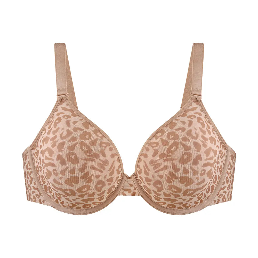 Leopard Wild Unlined Plus Size Breathable Soft Mesh No Padding Underwire Women Bra Halter Top Bra Womenswear Vneck